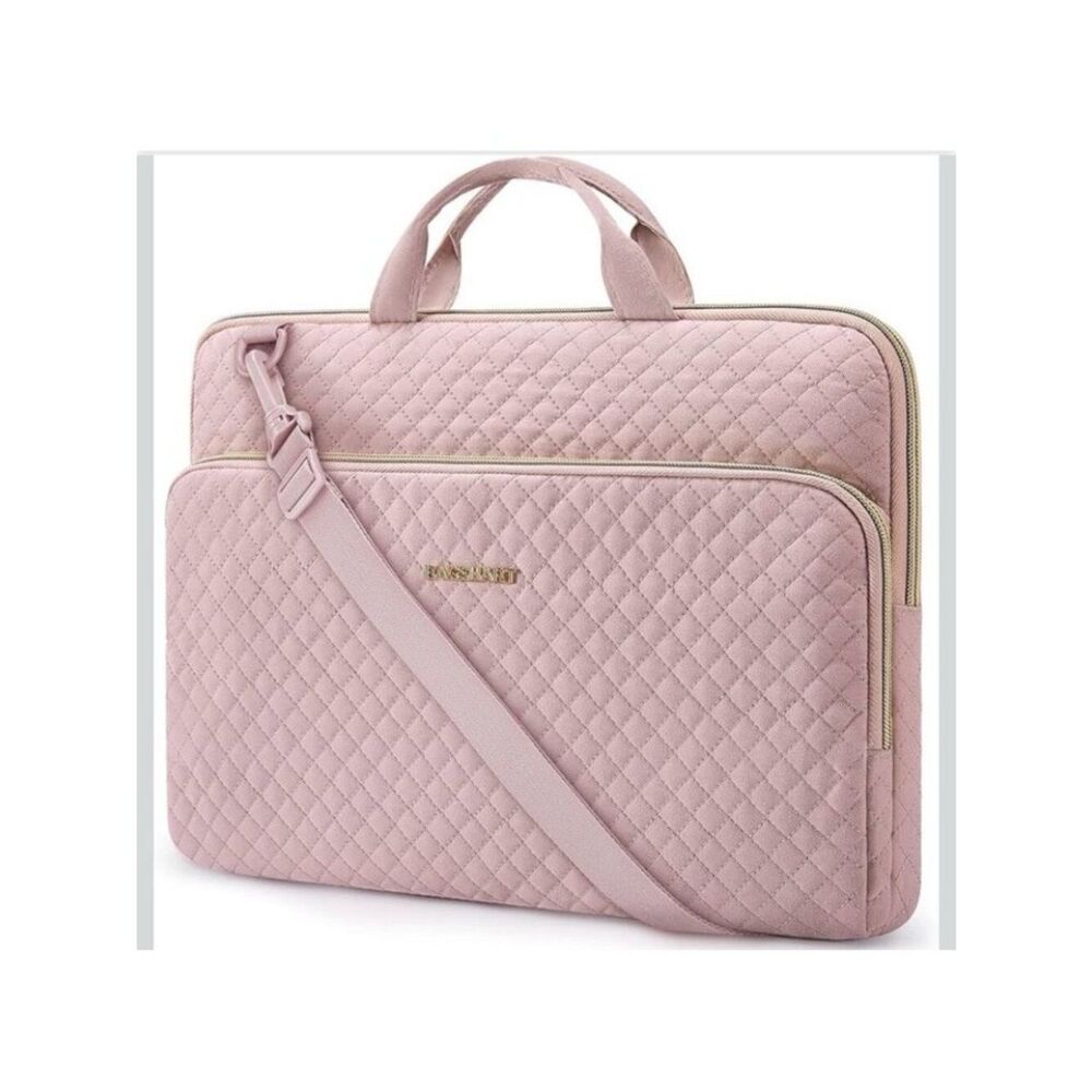 BAGSMART 15.6 Inch Laptop Case Sleeve Pale Pink Shoulder Strap Quilted Bag NWT